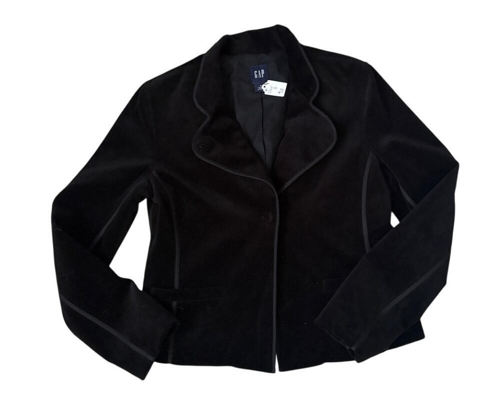 Gap Black Cotton Velvet Zip Up Jacket Stretch Cotton Lined Y2K